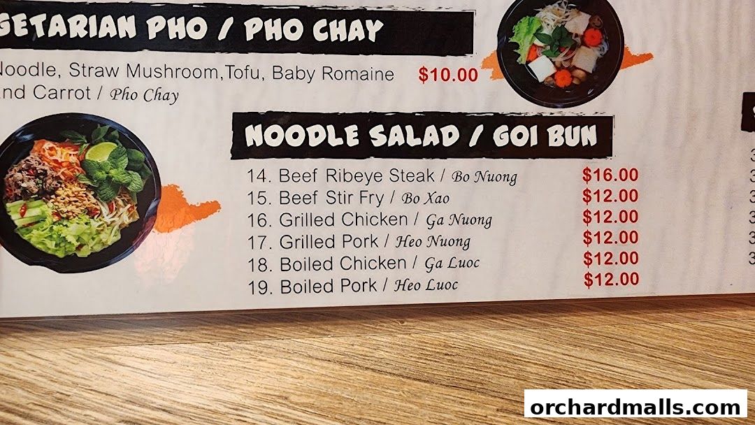 Menu page for Signs A Taste of Vietnam Pho