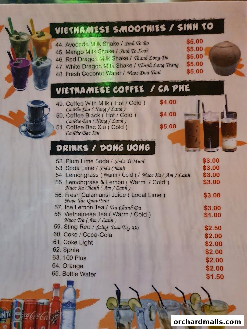 Menu page for Signs A Taste of Vietnam Pho