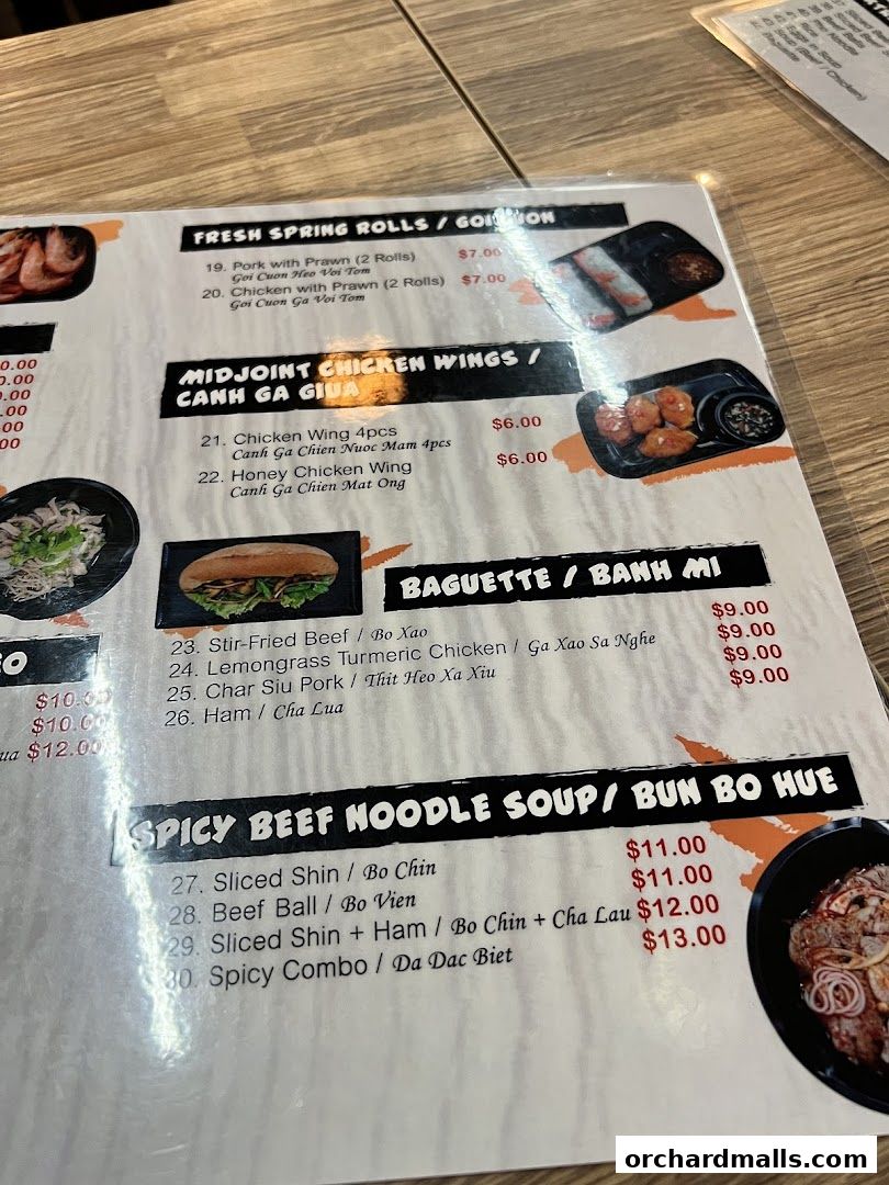 Menu page for Signs A Taste of Vietnam Pho