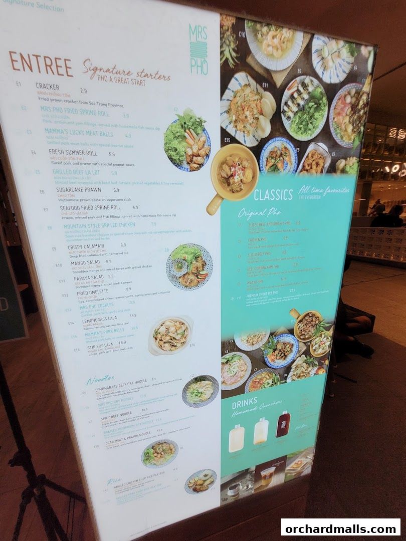 Menu page for Signs A Taste of Vietnam Pho