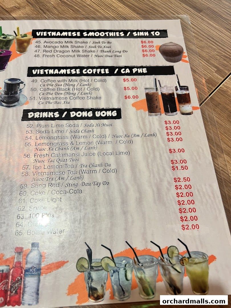 Menu page for Signs A Taste of Vietnam Pho