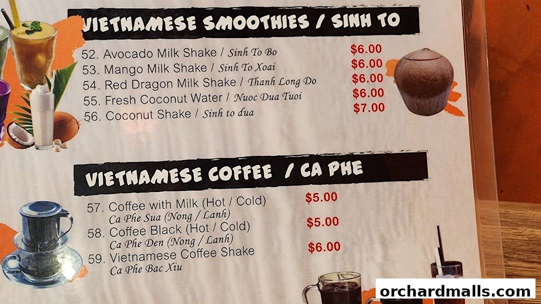 Menu page for Signs A Taste of Vietnam Pho