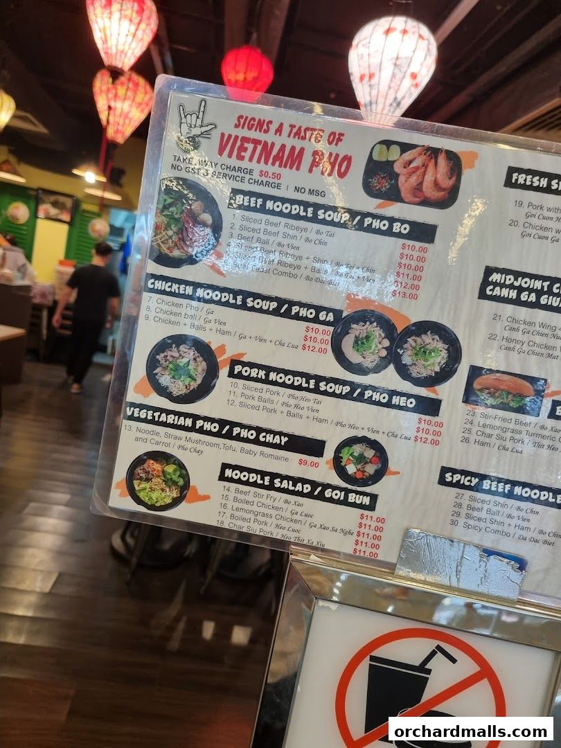 Menu page for Signs A Taste of Vietnam Pho