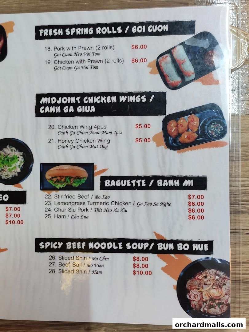 Menu page for Signs A Taste of Vietnam Pho