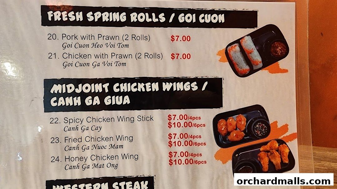 Menu page for Signs A Taste of Vietnam Pho