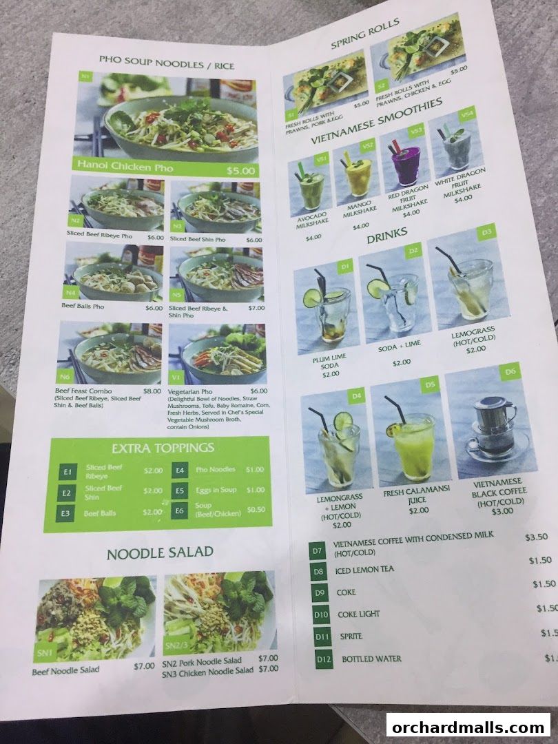 Menu page for Signs A Taste of Vietnam Pho