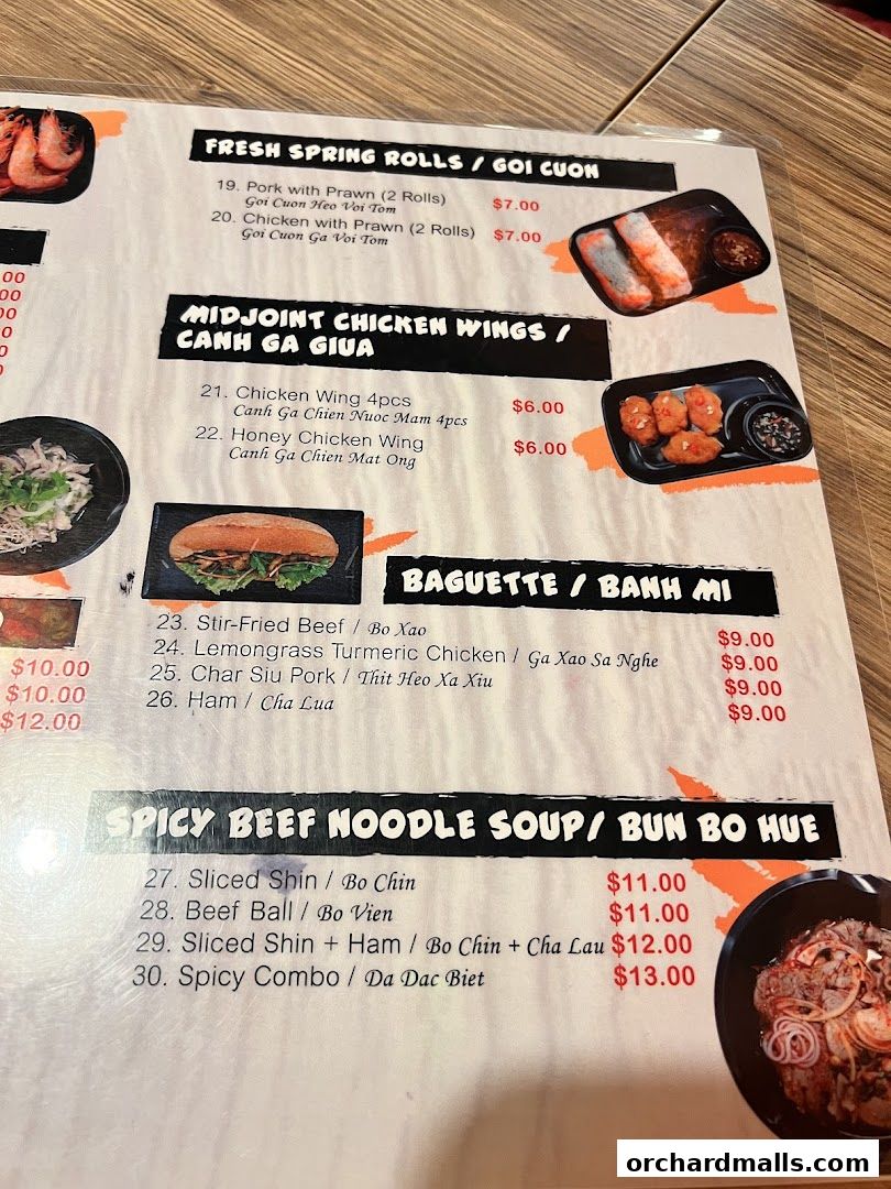 Menu page for Signs A Taste of Vietnam Pho