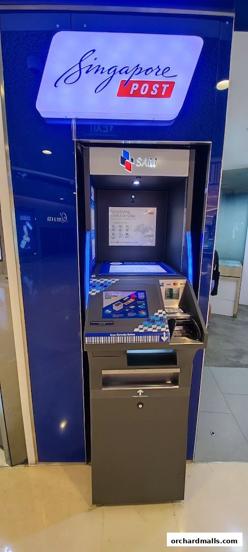 A Singapore Post SAM machine with the Singapore Post logo above.