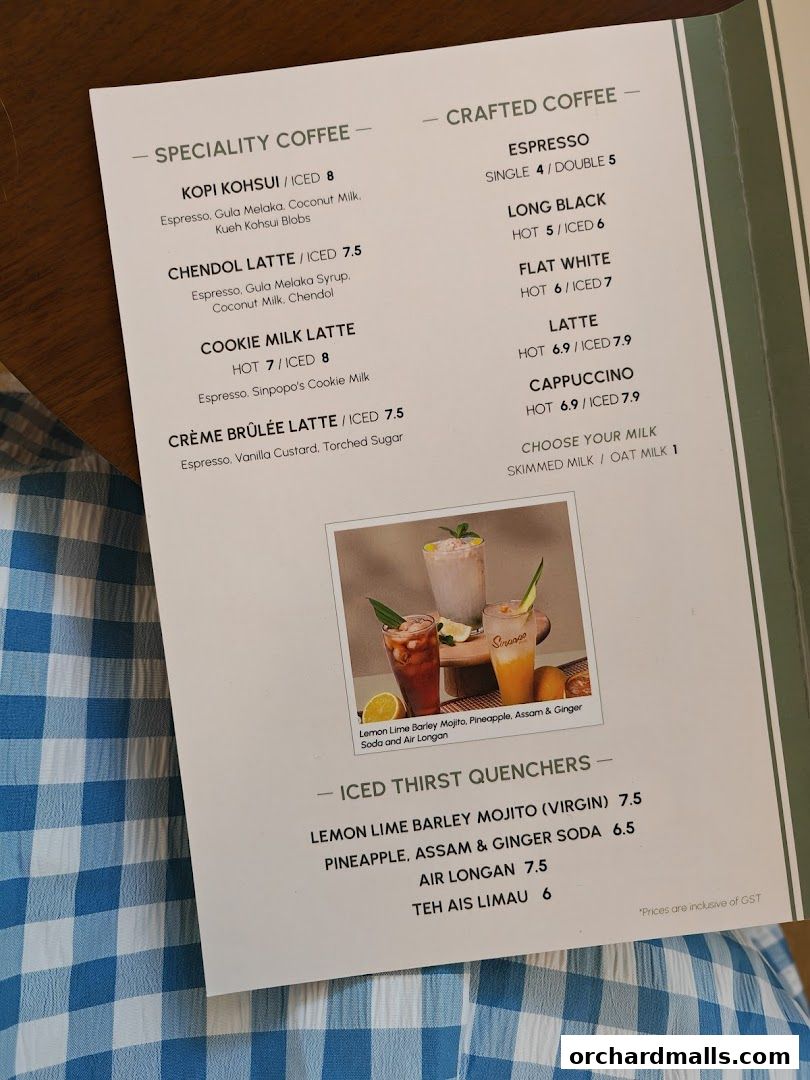 Menu page for Sinpopo Coffee at Scotts