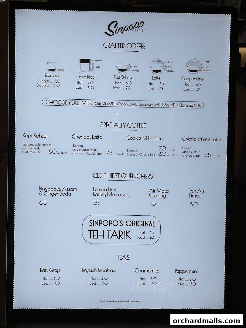 Menu page for Sinpopo Coffee at Scotts