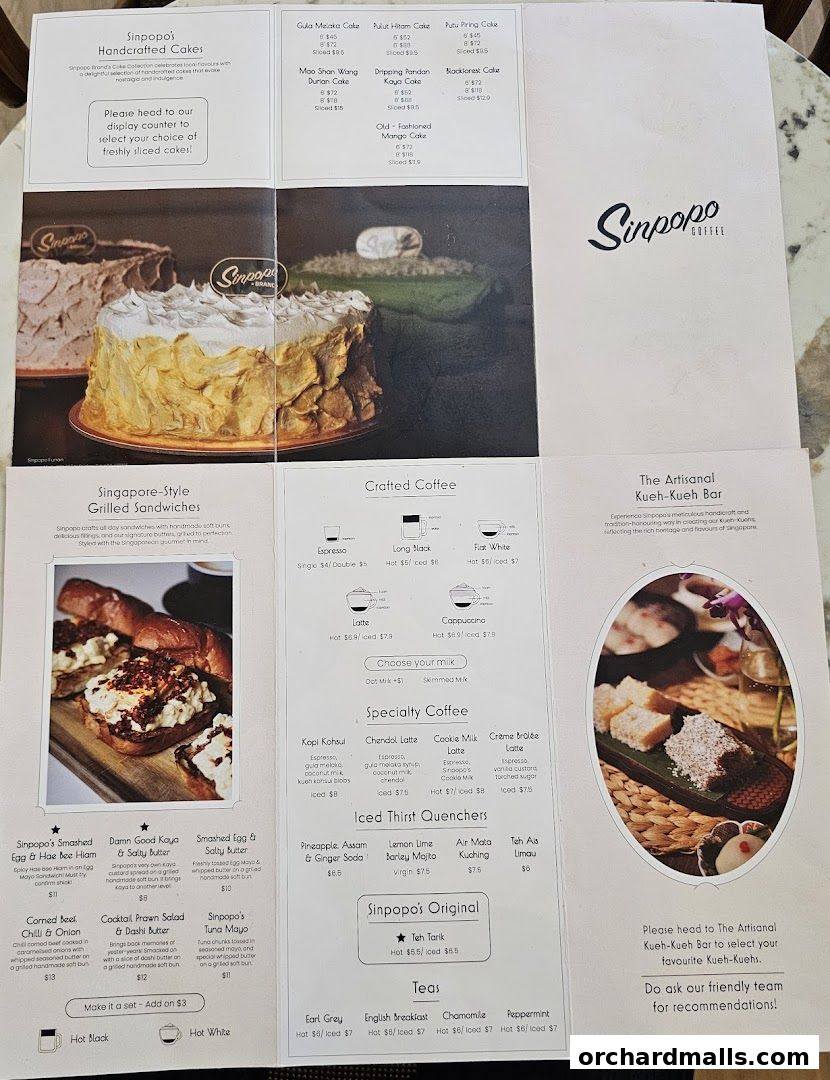 Menu page for Sinpopo Coffee at Scotts