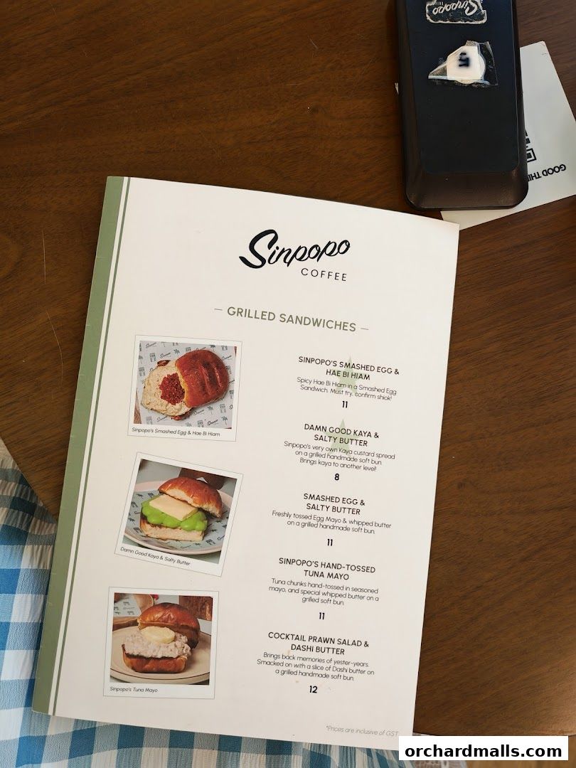 Menu page for Sinpopo Coffee at Scotts