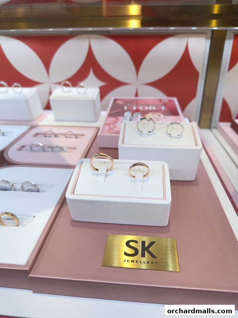 A display of various rings from SK Jewellery, showcasing elegant designs.