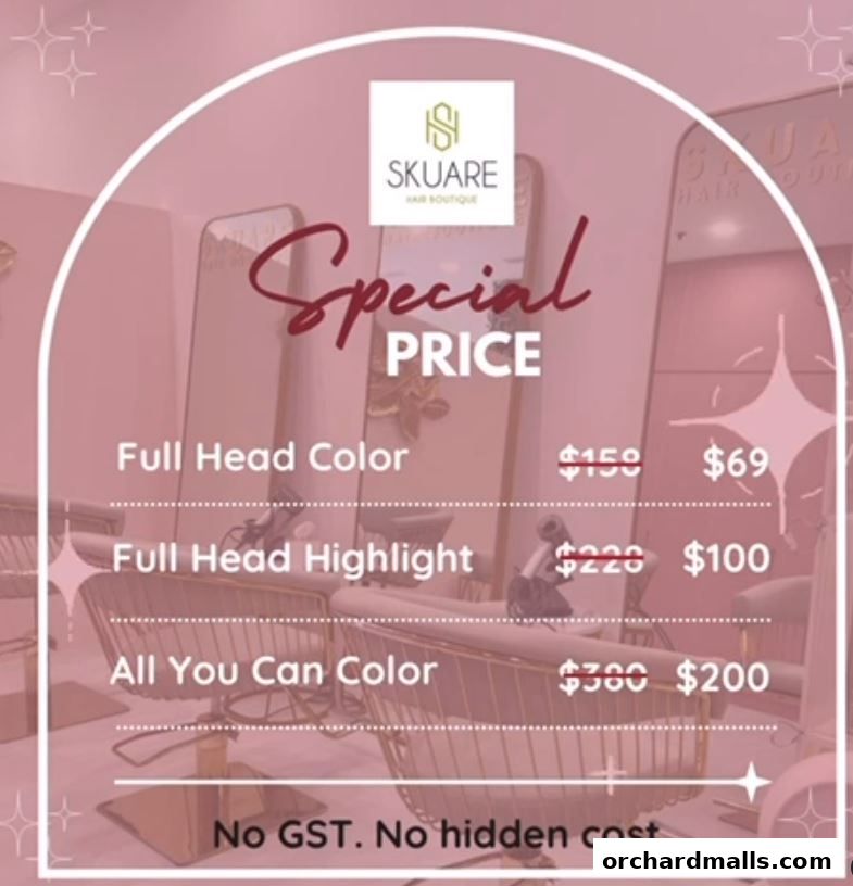 Menu page for Skuare Hair Boutique
