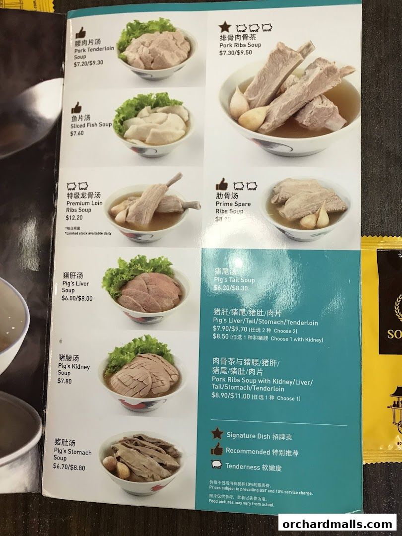 Menu page for Song Fa Bak Kut Teh The Centrepoint 松發肉骨茶 先得坊