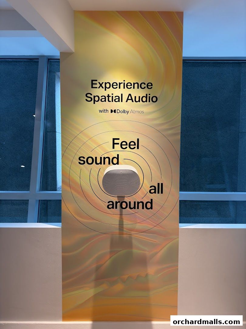 Sonos store display showcasing spatial audio with Dolby Atmos technology.
