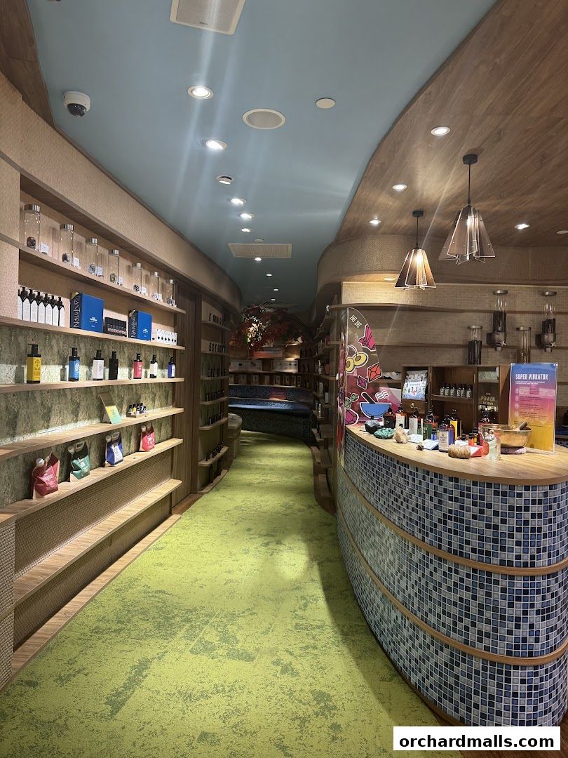 Interior view of Spa Esprit Wheelock Place, showcasing shelves of products and a reception counter.