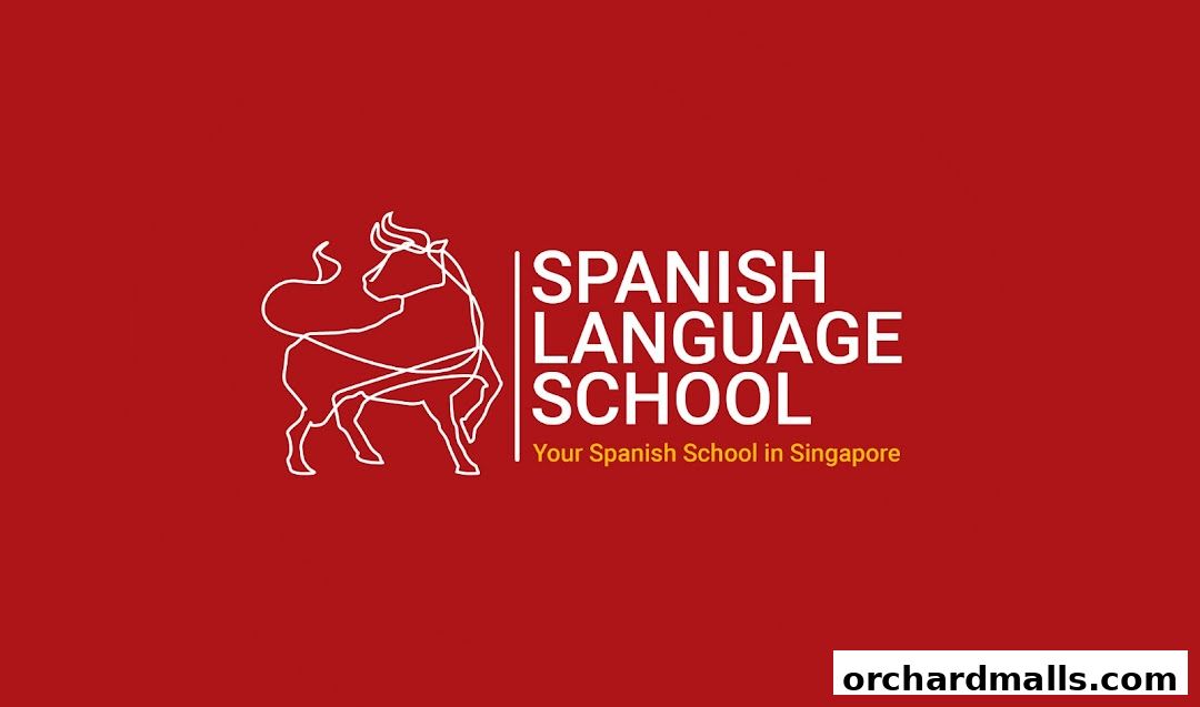 Logo for Spanish Language School with a bull illustration and text.