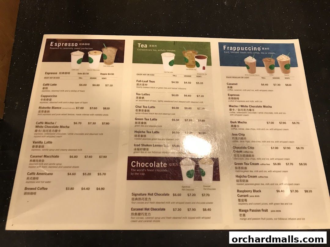 Menu page for Starbucks Orchard Gateway