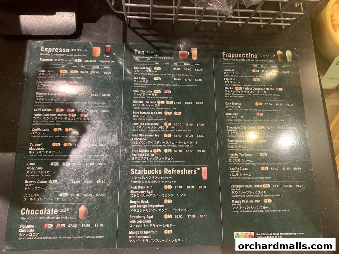 Menu page for Starbucks Paragon