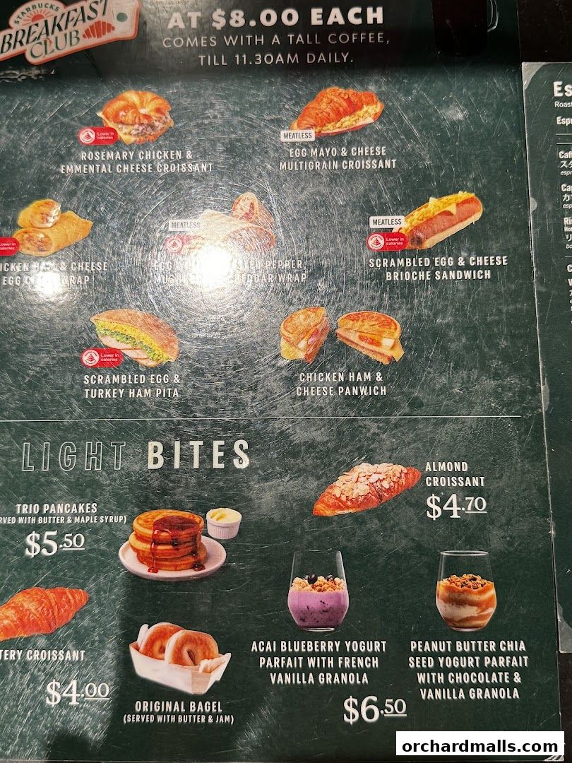 Menu page for Starbucks Paragon