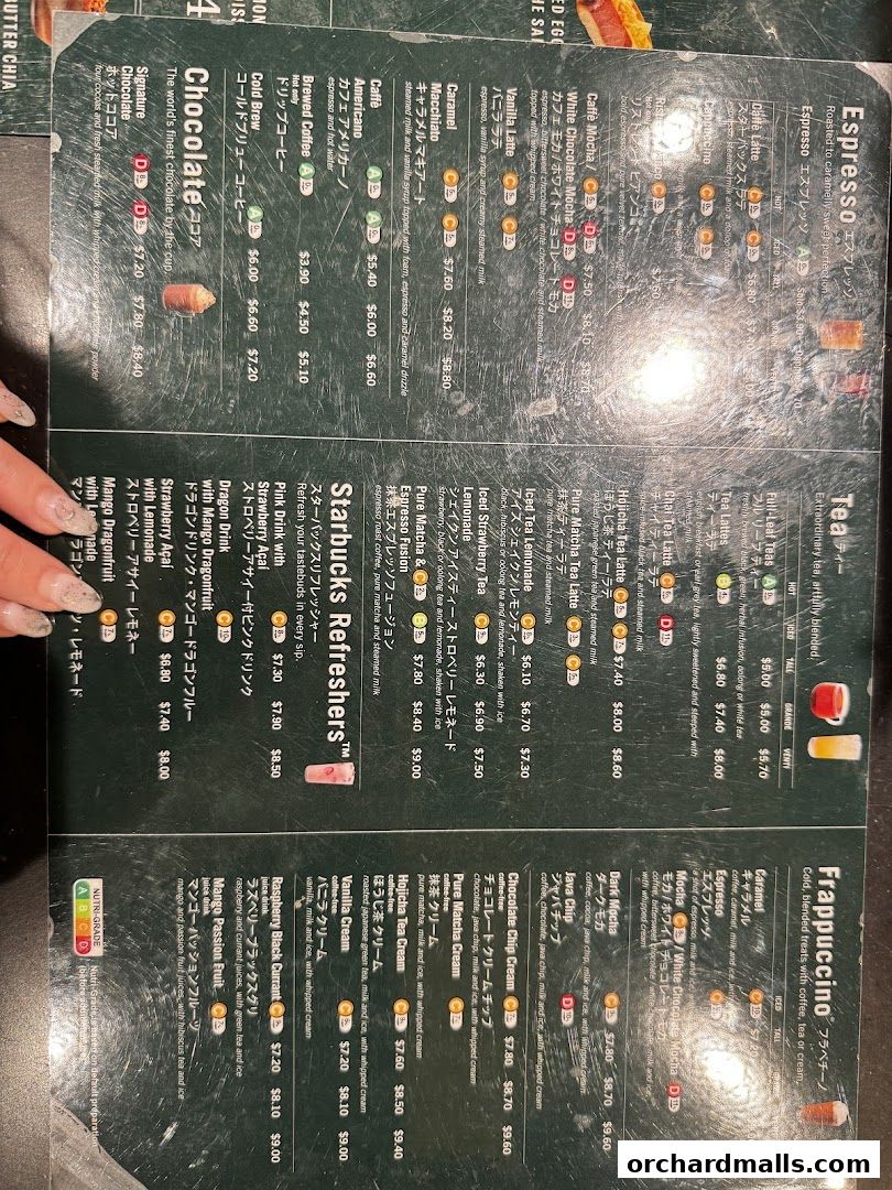 Menu page for Starbucks Paragon