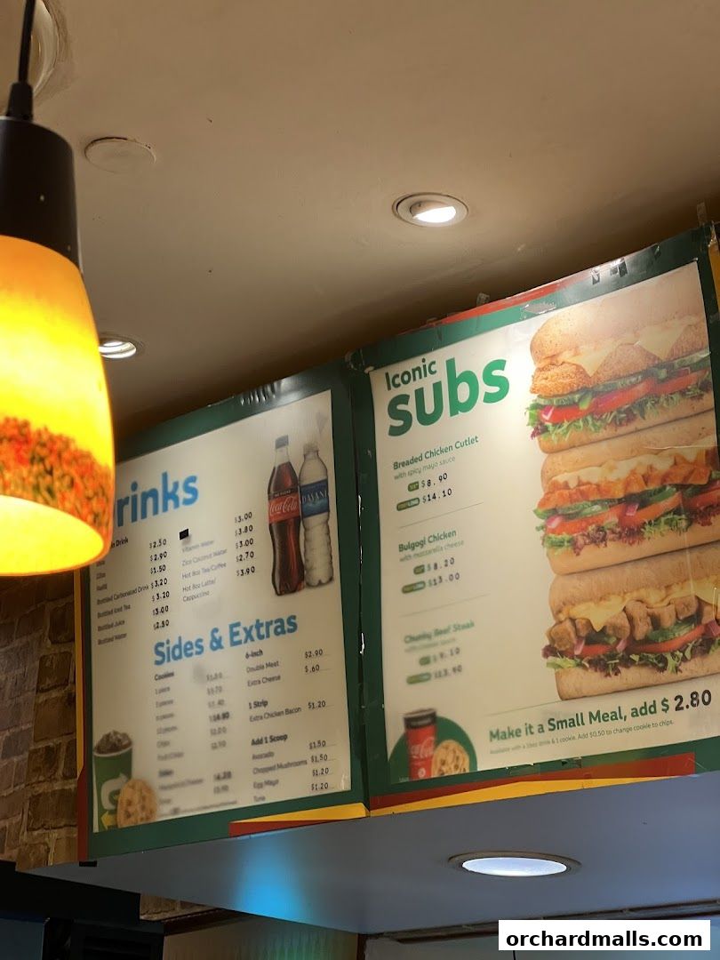 Menu page for Subway