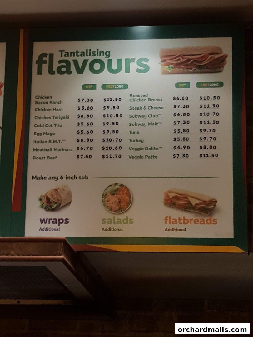 Menu page for Subway