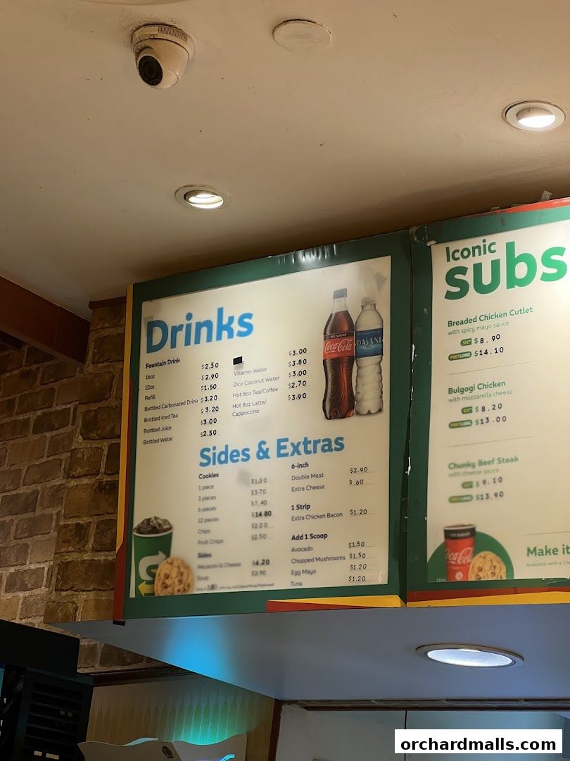 Menu page for Subway