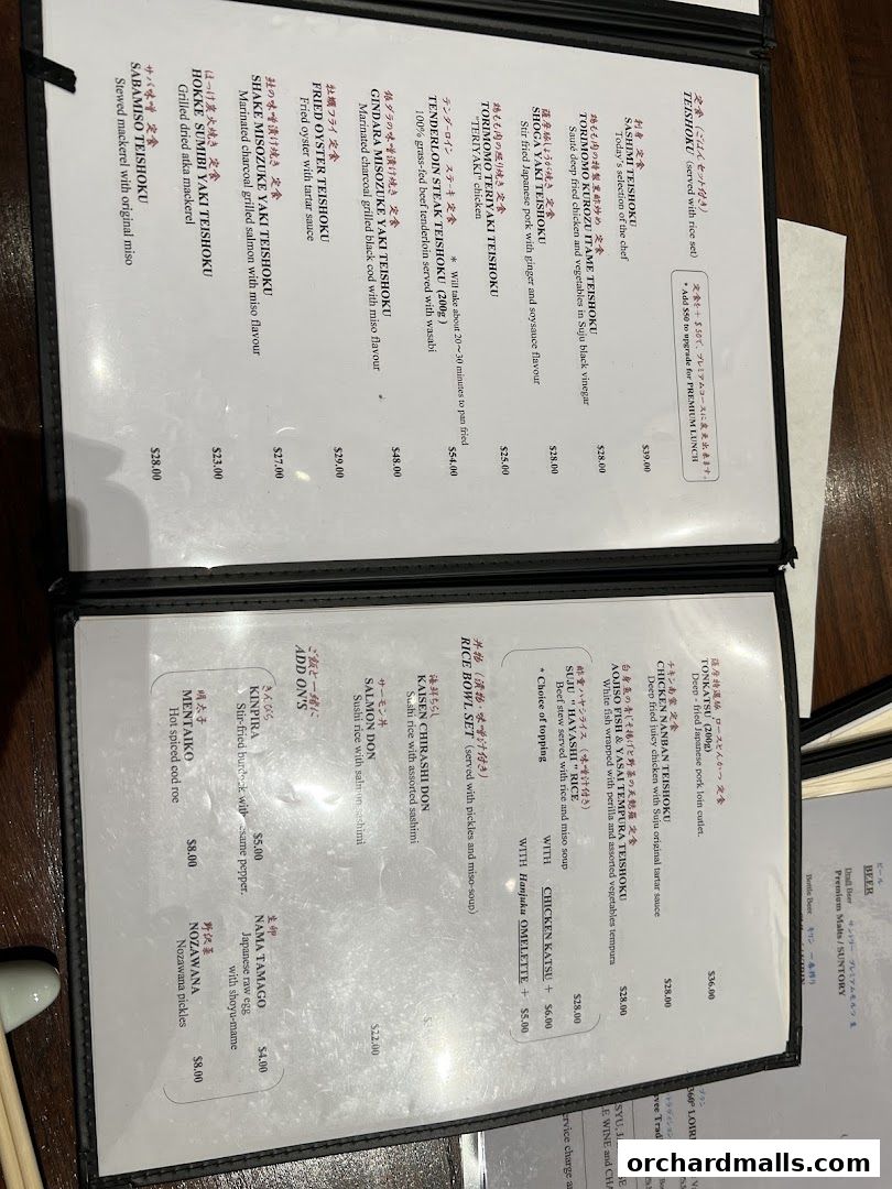 Menu page for Suju Masayuki Mandarin Gallery