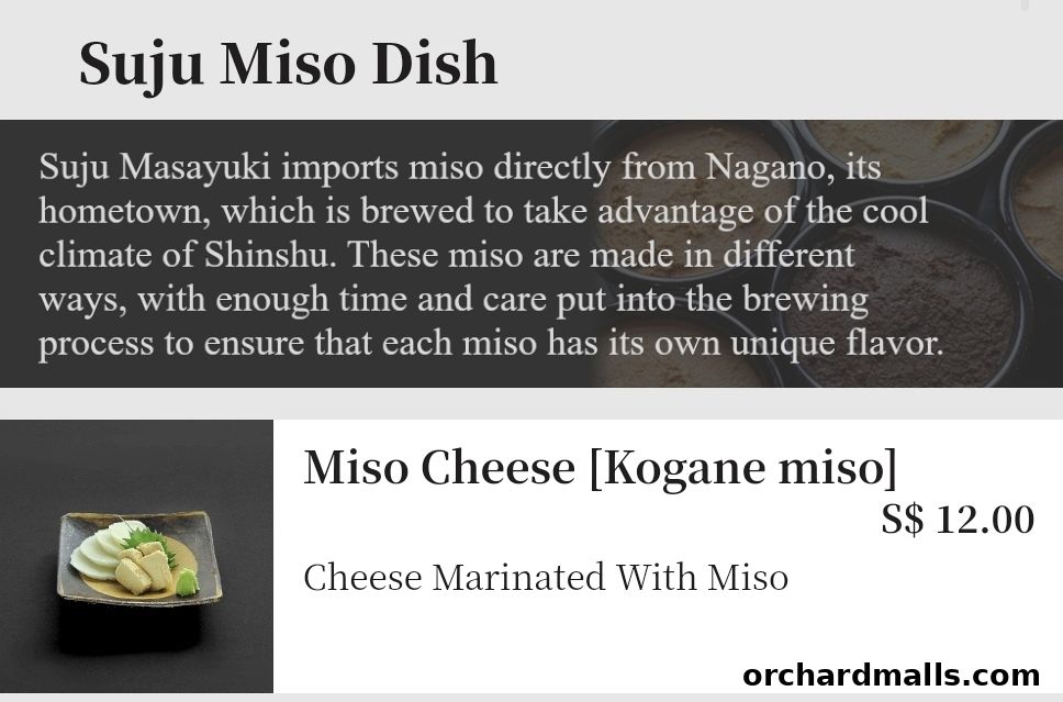 Menu page for Suju Masayuki Mandarin Gallery