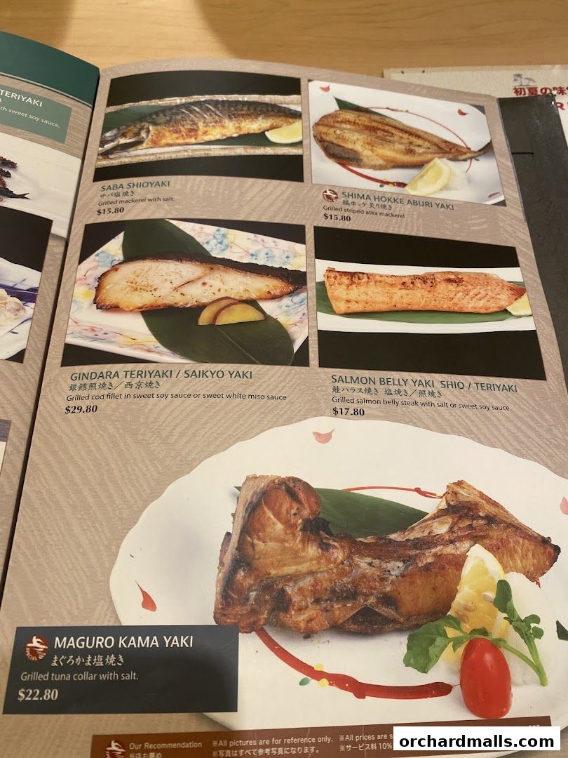 A menu page from SUN with MOON Japanese Dining Cafe featuring grilled fish dishes.