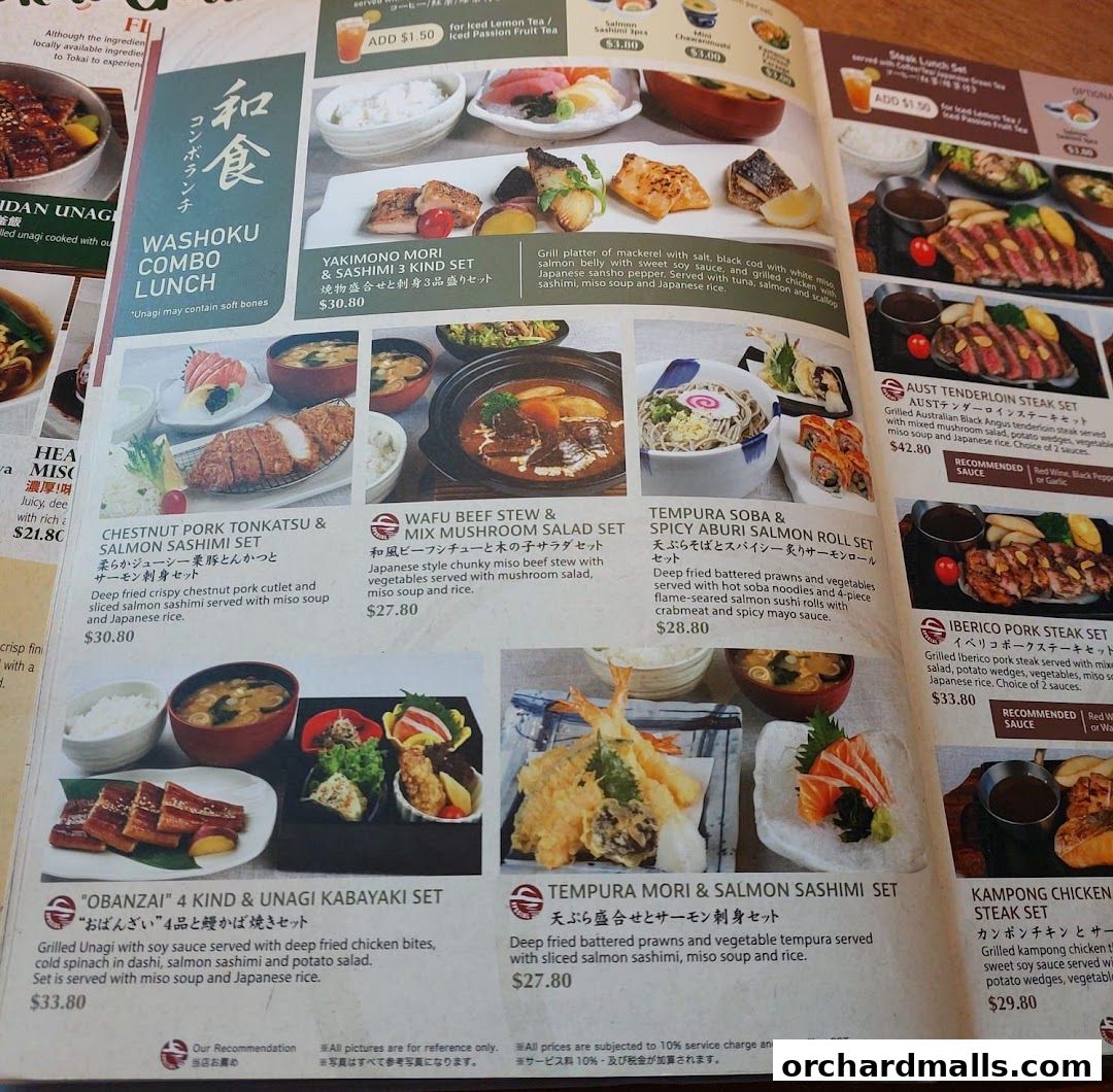 A menu page from SUN with MOON Japanese Dining Cafe featuring various lunch sets and dishes.