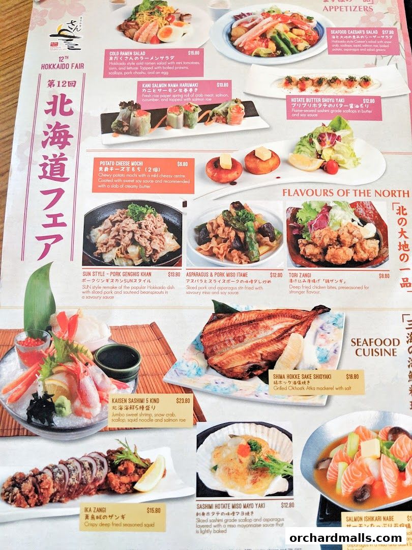 A menu from SUN with MOON Japanese Dining Cafe featuring Hokkaido Fair specials.
