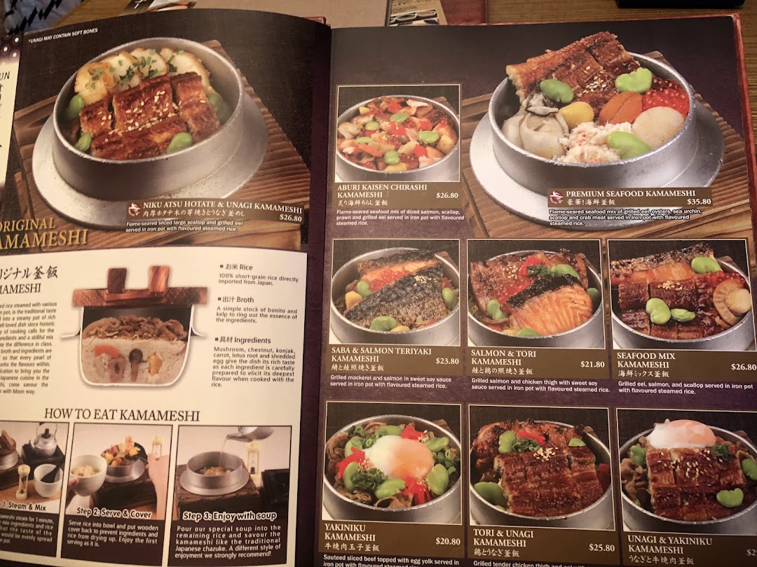 Menu page for SUN with MOON Japanese Dining  Cafe