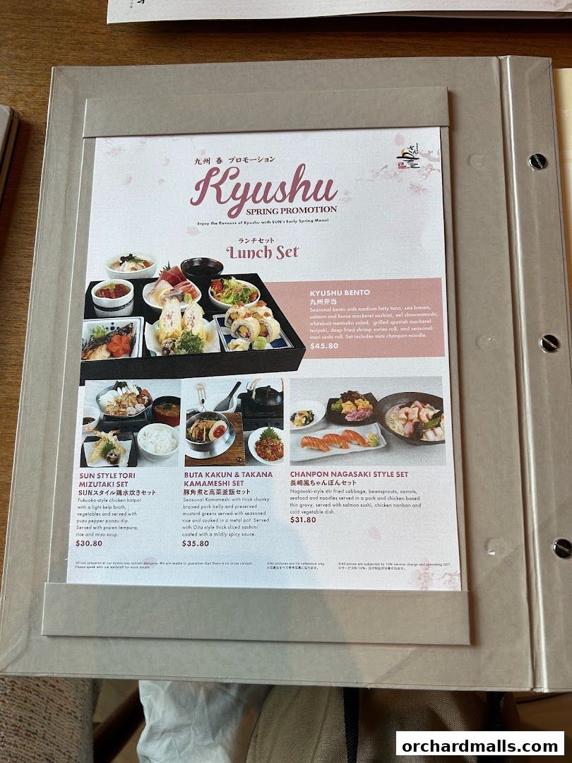 A menu for SUN with MOON Japanese Dining Cafe featuring lunch sets and bento boxes.