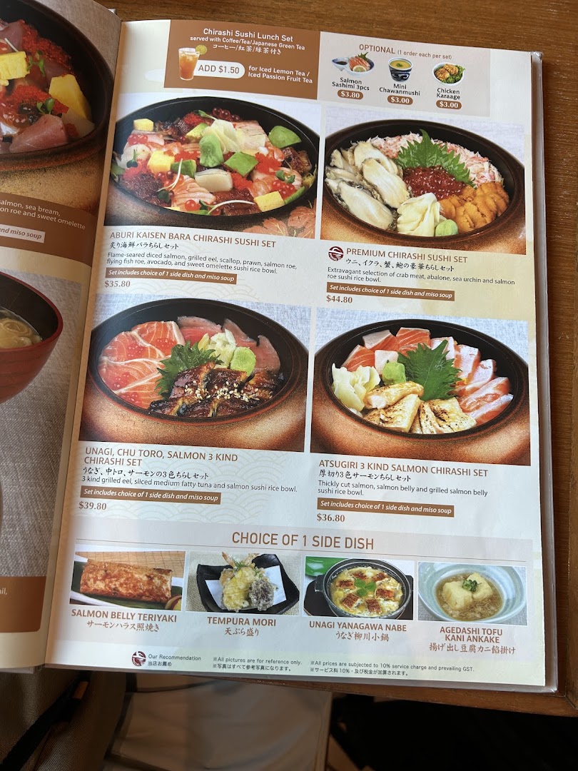 Menu page for SUN with MOON Japanese Dining  Cafe