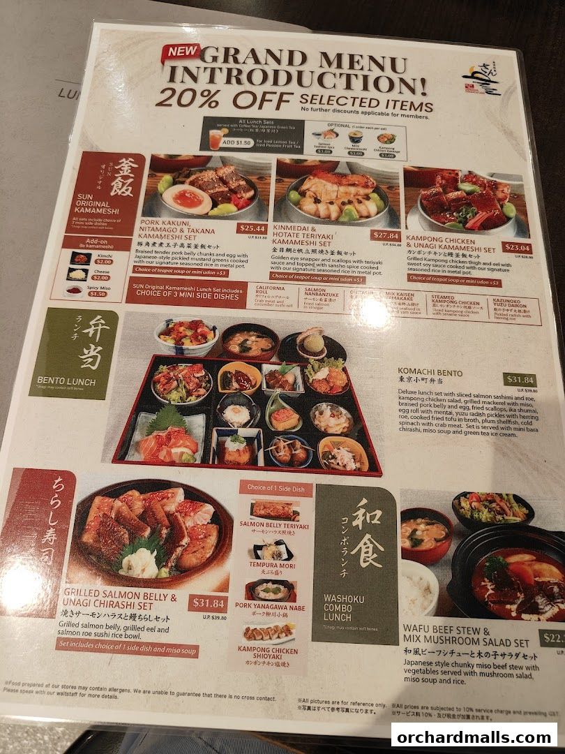 A menu from SUN with MOON Japanese Dining Cafe featuring lunch sets and bento boxes.