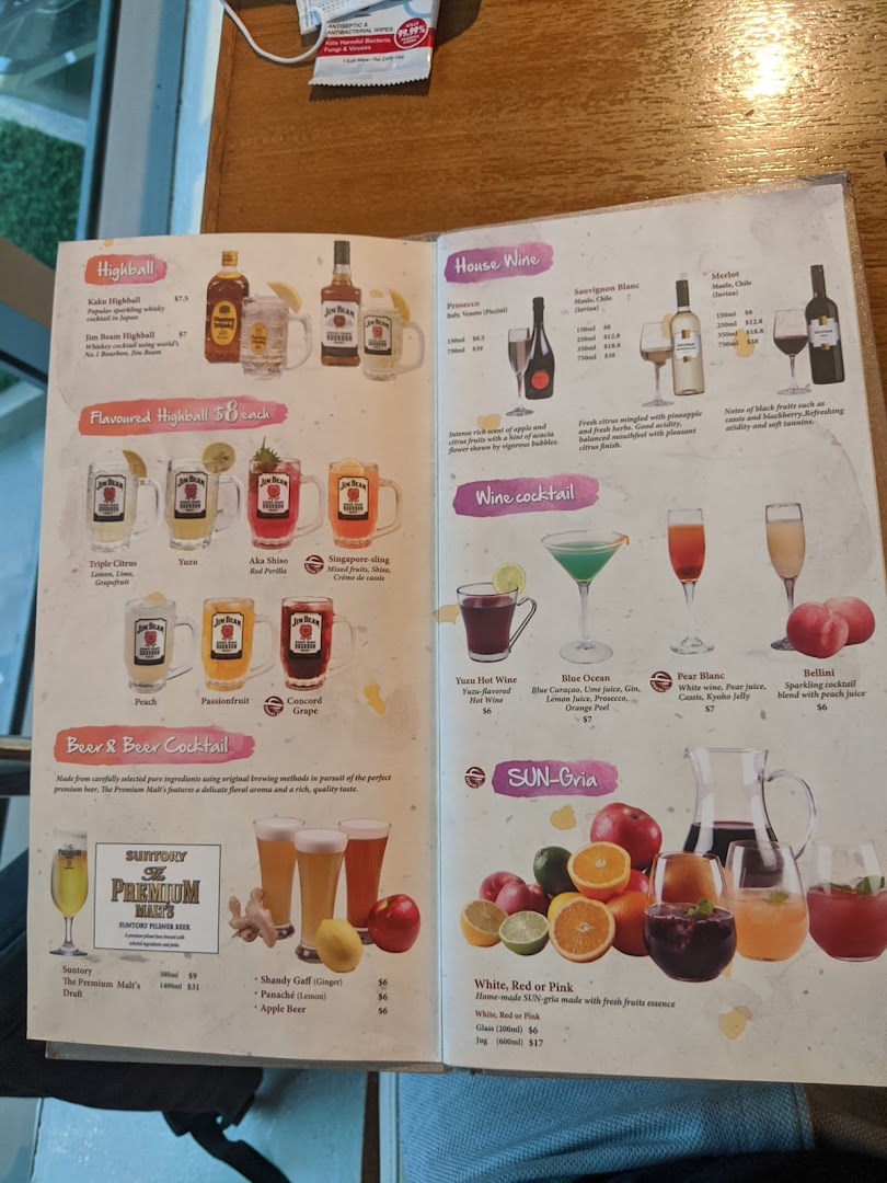 Menu page for SUN with MOON Japanese Dining  Cafe