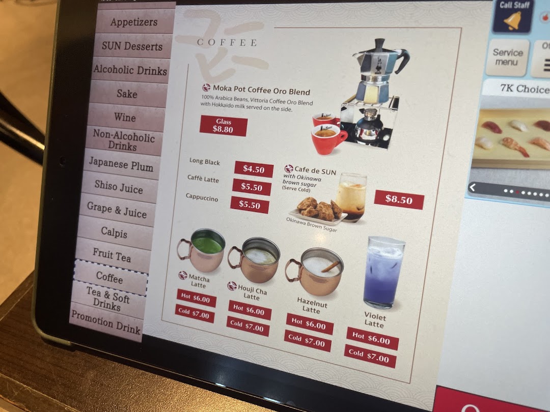 Menu page for SUN with MOON Japanese Dining  Cafe