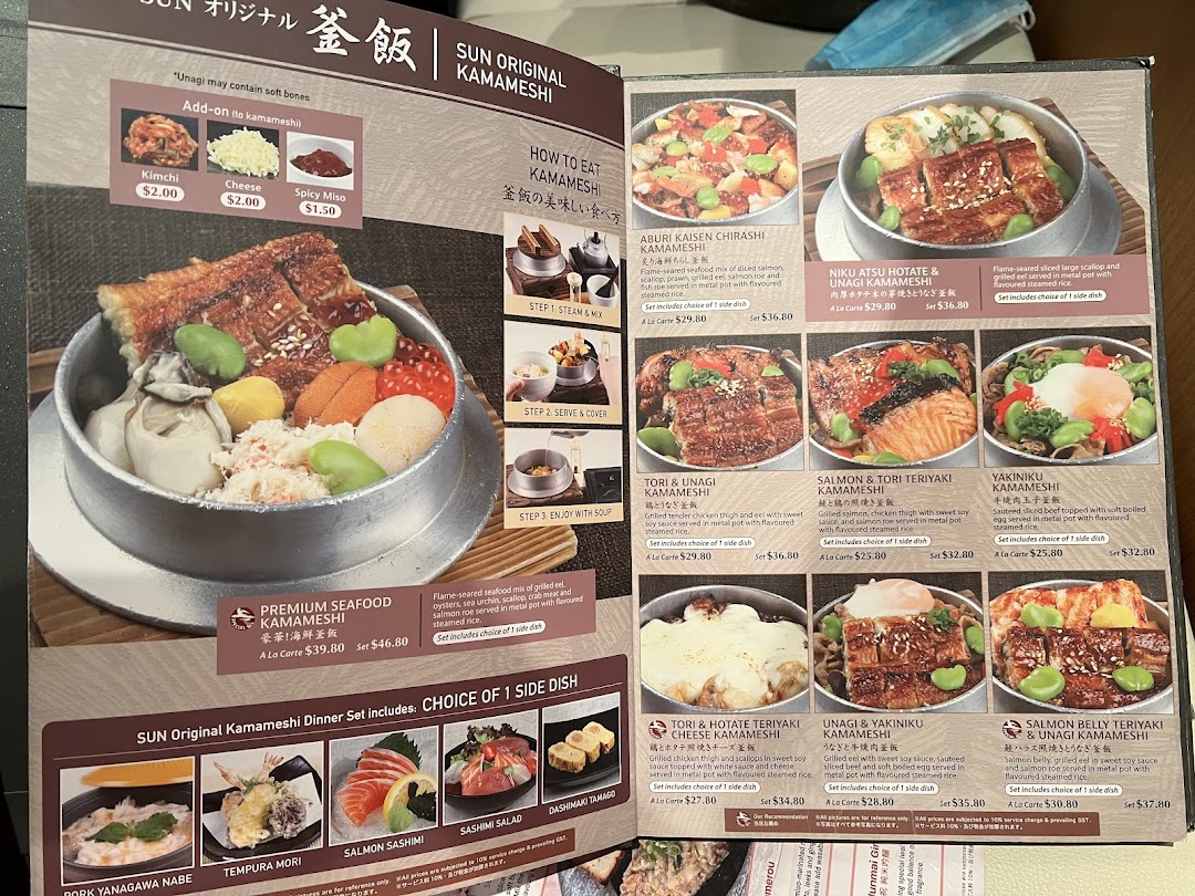 Menu page for SUN with MOON Japanese Dining  Cafe