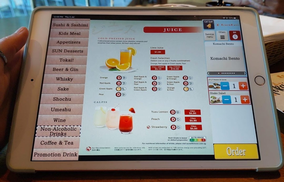 Menu page for SUN with MOON Japanese Dining  Cafe