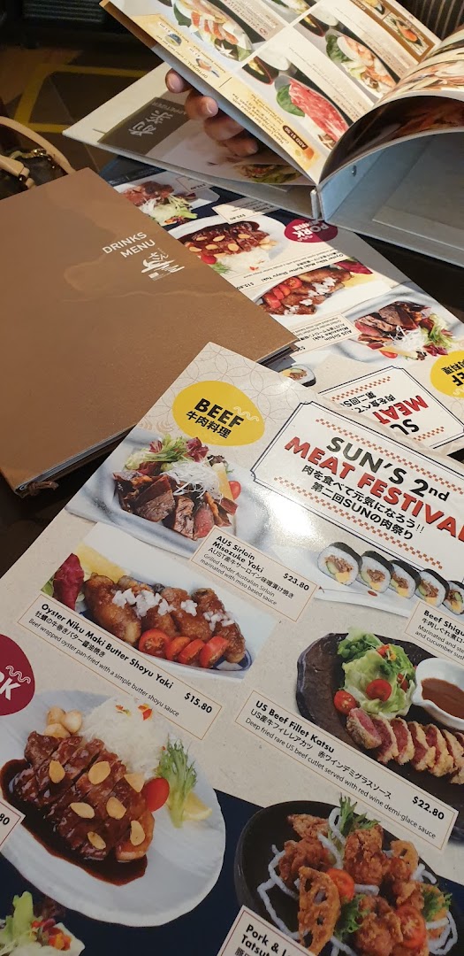 Menu page for SUN with MOON Japanese Dining  Cafe