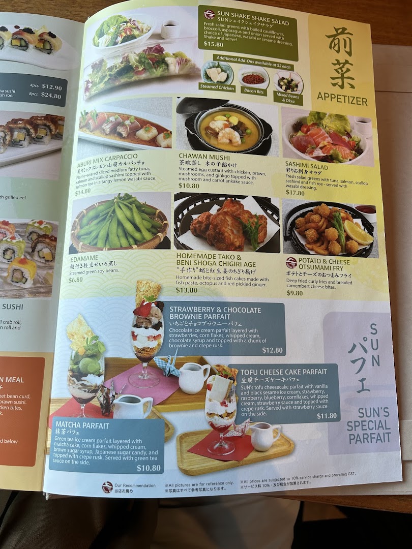 Menu page for SUN with MOON Japanese Dining  Cafe