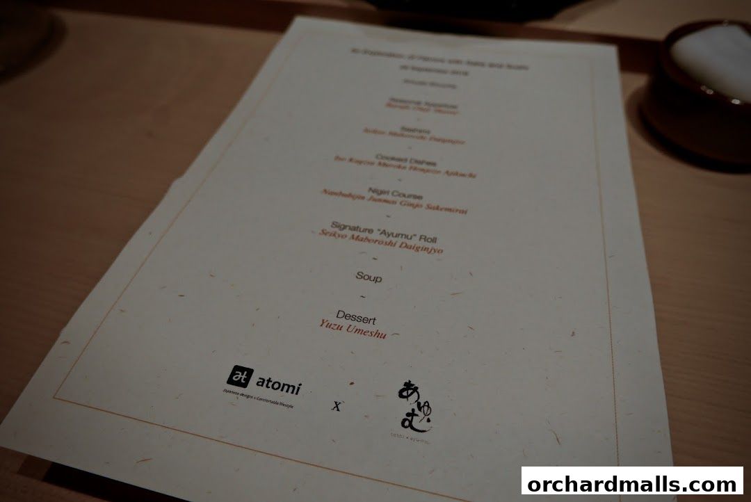 Menu page for Sushi Ayumu by Masa Ishibashi
