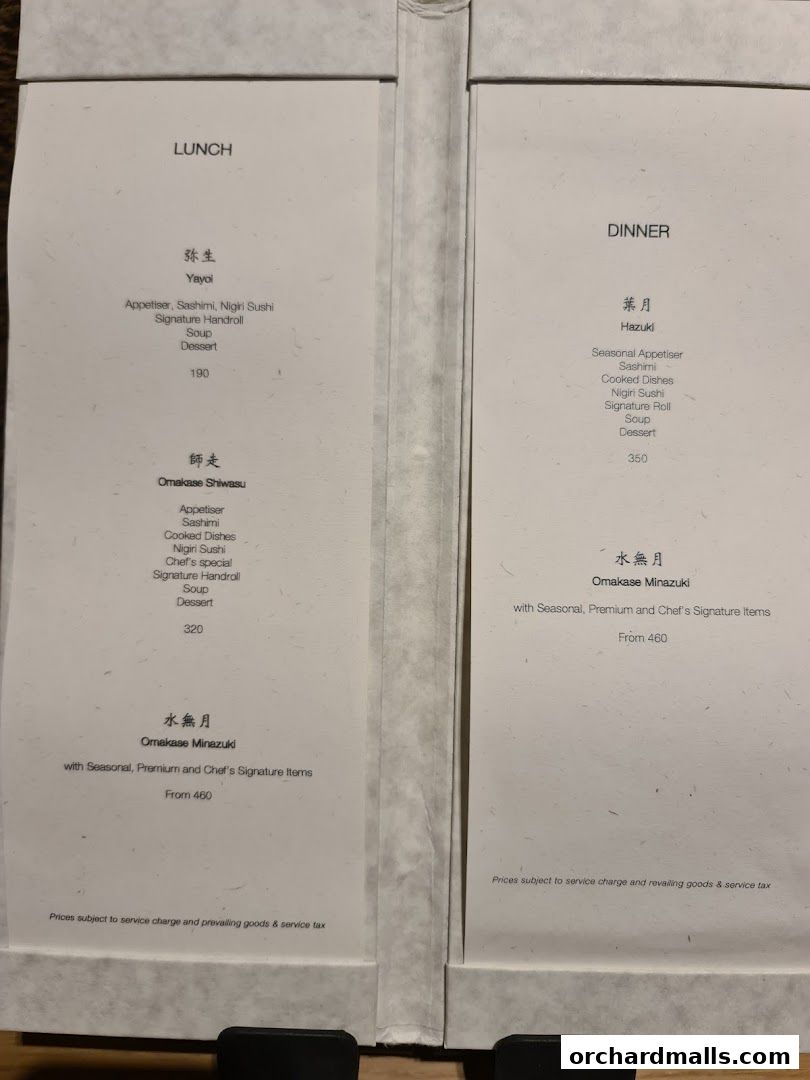 Menu page for Sushi Ayumu by Masa Ishibashi