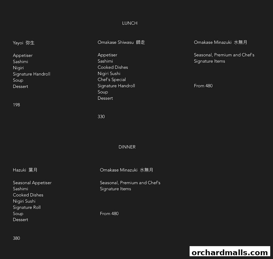 Menu page for Sushi Ayumu by Masa Ishibashi
