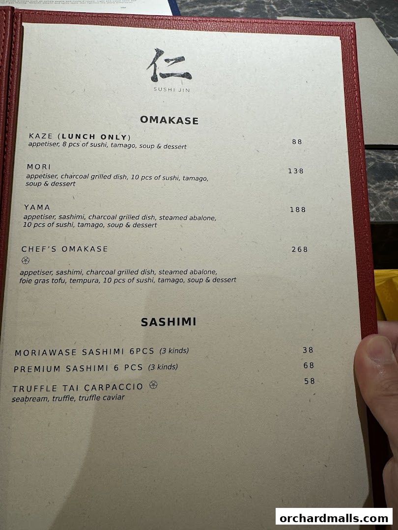 Menu page for Sushi Jin