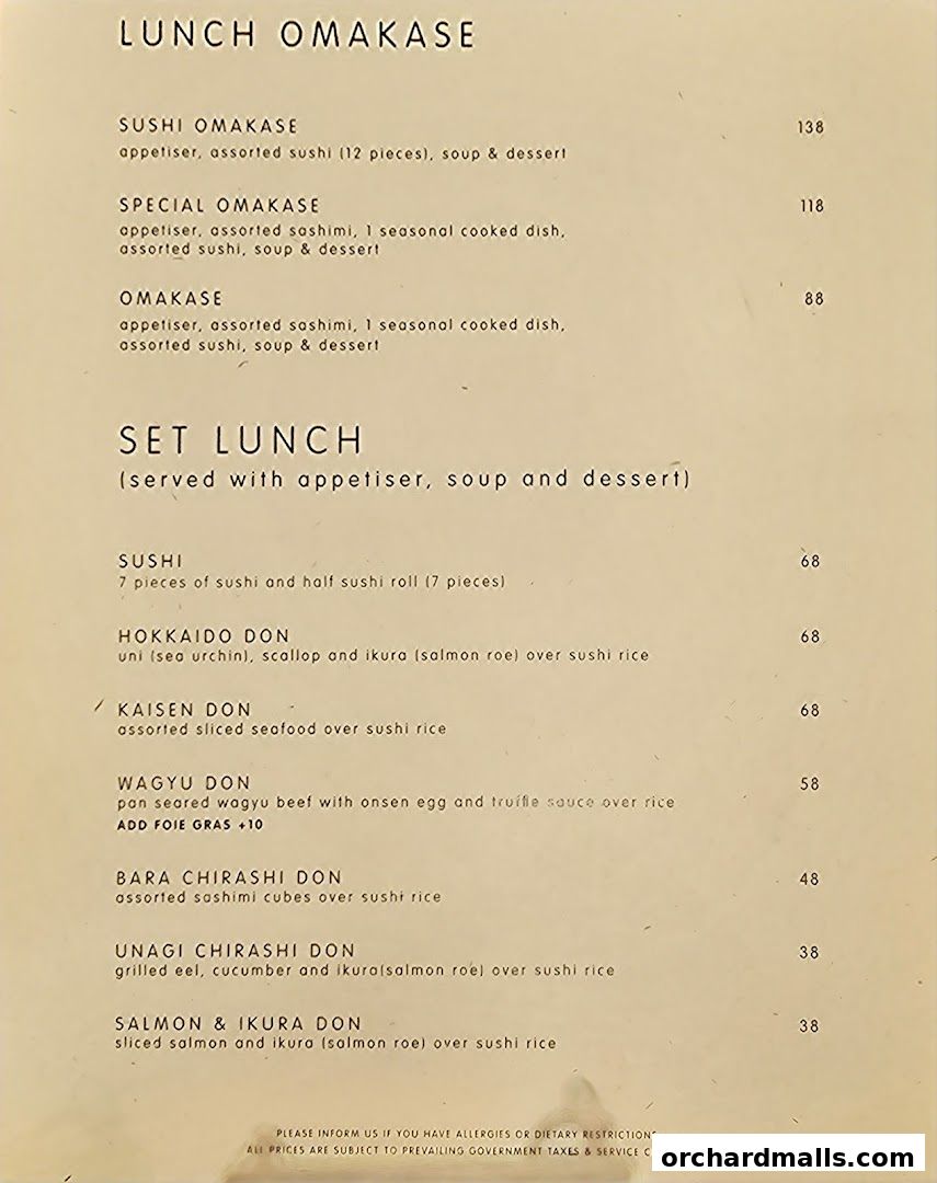 Menu page for Sushi Jin