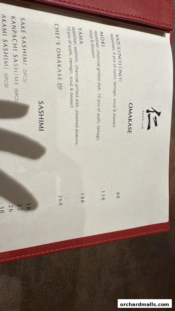 Menu page for Sushi Jin